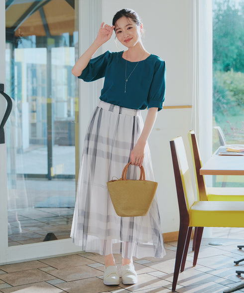 チュールレースチェックスカート