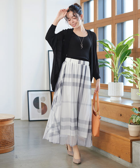 チュールレースチェックスカート
