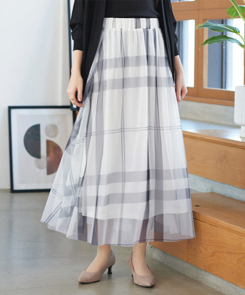 チュールレースチェックスカート