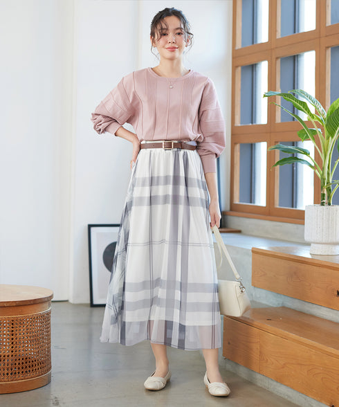 チュールレースチェックスカート
