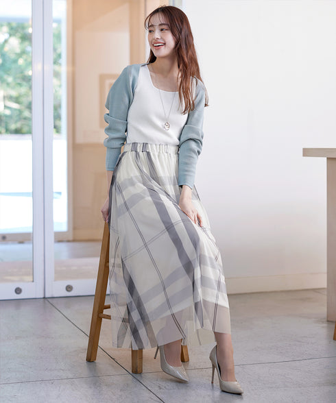 チュールレースチェックスカート