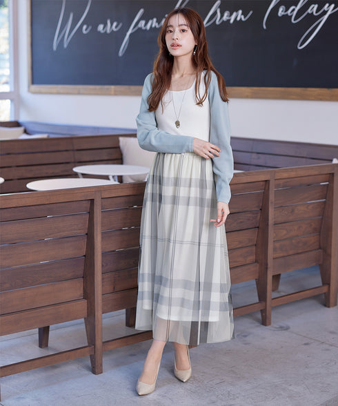 チュールレースチェックスカート