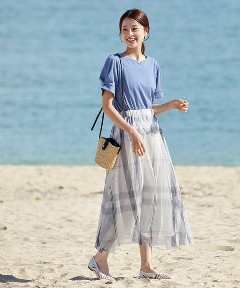 チュールレースチェックスカート