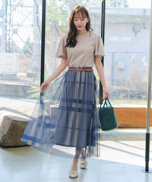 チュールレースチェックスカート