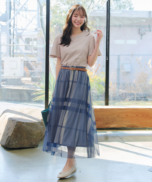 チュールレースチェックスカート