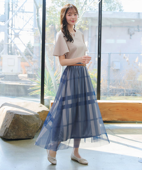 チュールレースチェックスカート