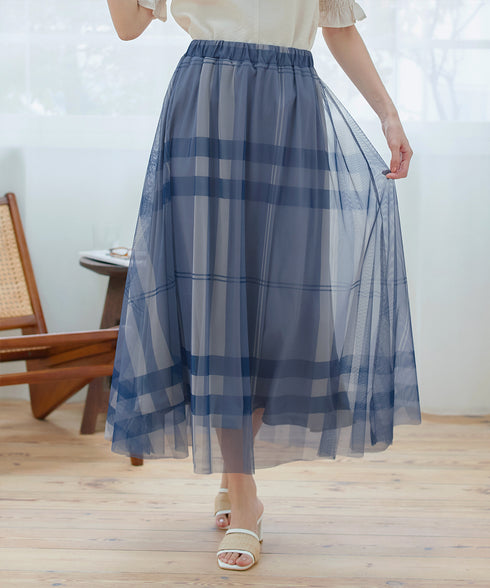 チュールレースチェックスカート