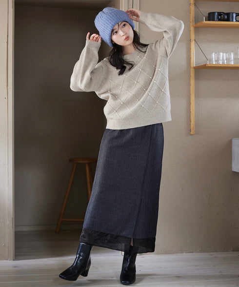 メランジヘリンボーンツイードスカート