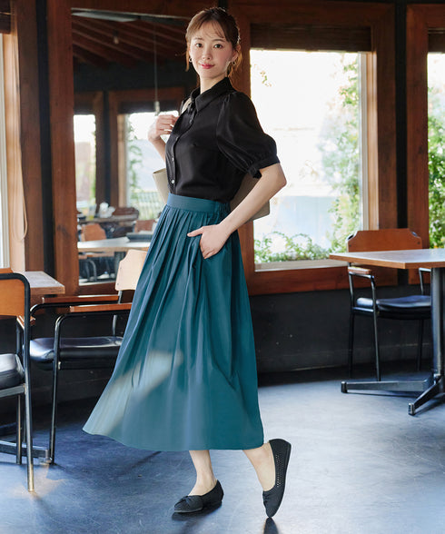 【おのののかさん着用・軽撥水・汚れ防止】ランダムタックロングスカート