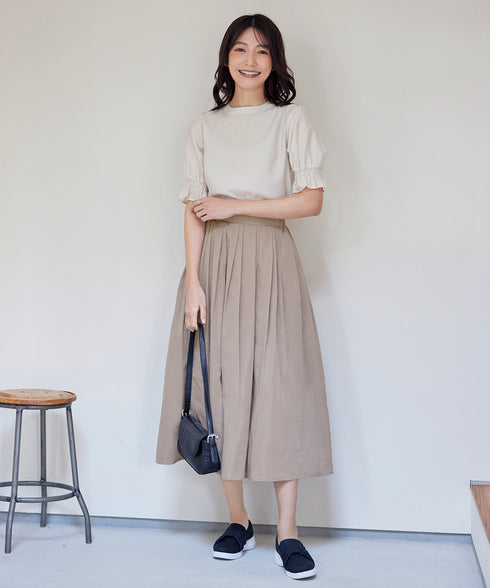 【おのののかさん着用・軽撥水・汚れ防止】ランダムタックロングスカート