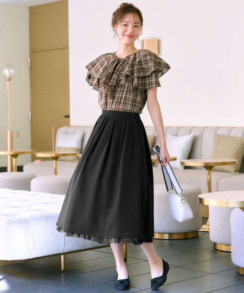 レイヤードチュールフレアスカート