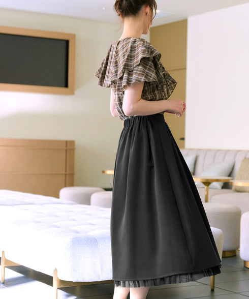 レイヤードチュールフレアスカート