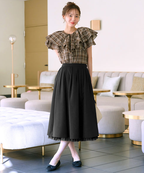 レイヤードチュールフレアスカート