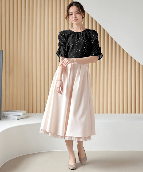 レイヤードチュールフレアスカート