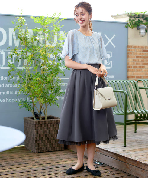 レイヤードチュールフレアスカート