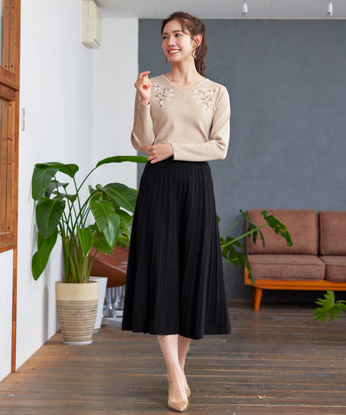 アラン柄ニットフレアスカート