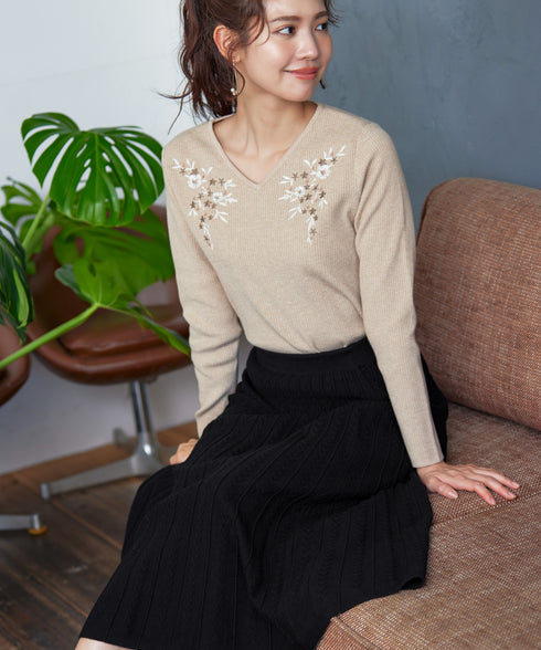 アラン柄ニットフレアスカート