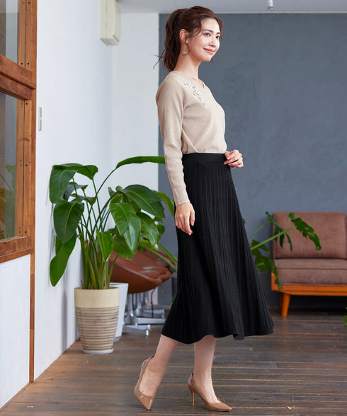 アラン柄ニットフレアスカート