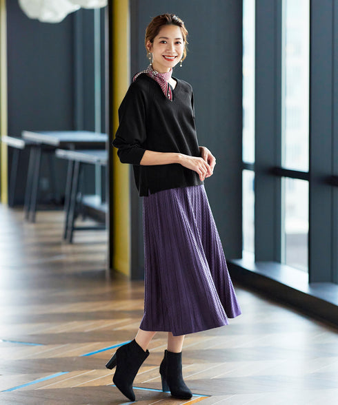 アラン柄ニットフレアスカート