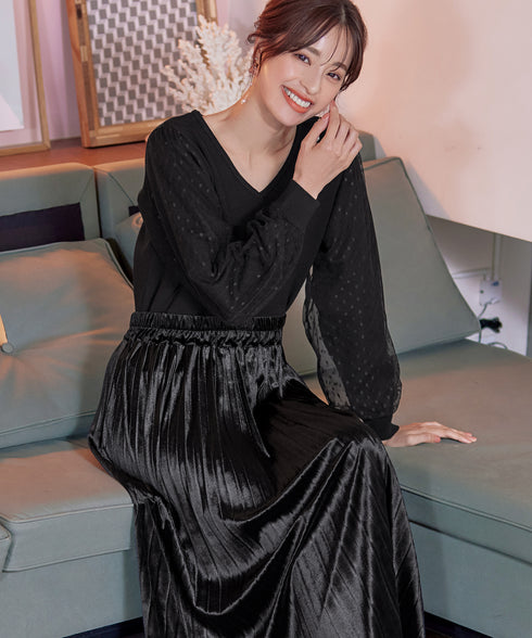 【安田美沙子さん着用】ベロアプリーツスカート