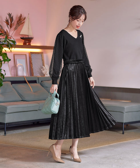 【安田美沙子さん着用】ベロアプリーツスカート