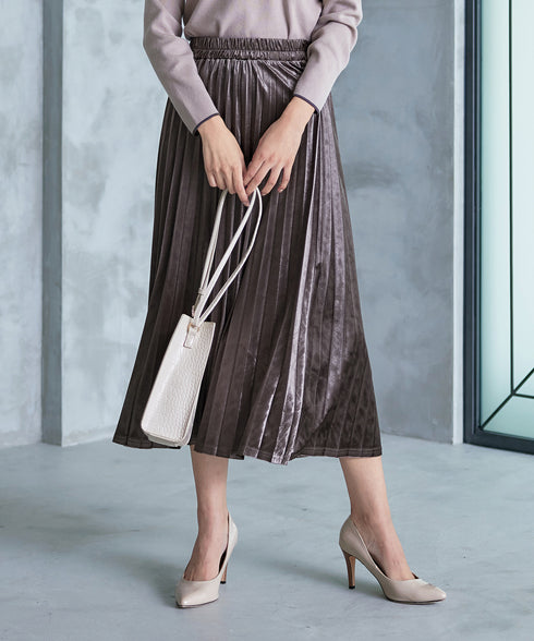 【安田美沙子さん着用】ベロアプリーツスカート