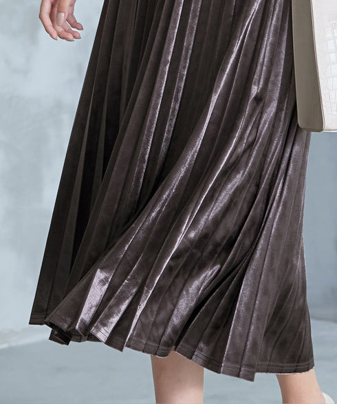 【安田美沙子さん着用】ベロアプリーツスカート