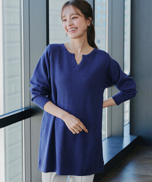 キーネックラメニットチュニック