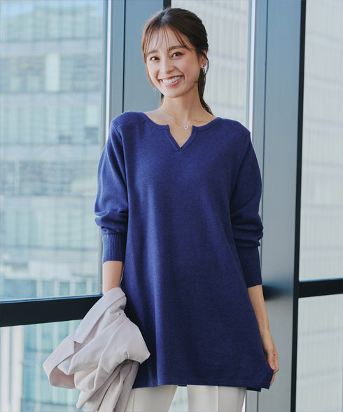 キーネックラメニットチュニック