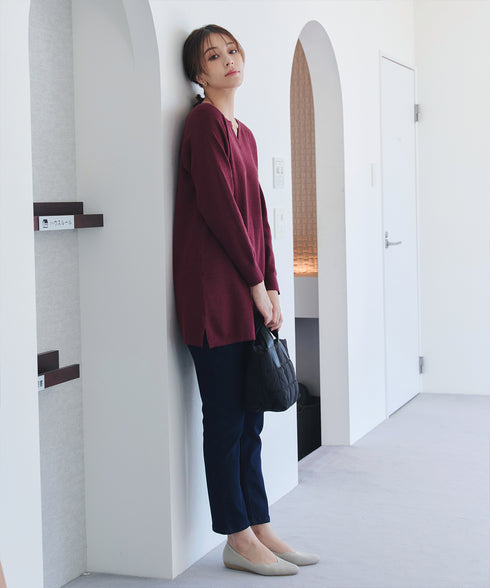 キーネックラメニットチュニック