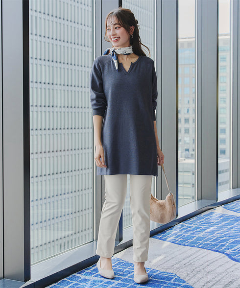 キーネックラメニットチュニック