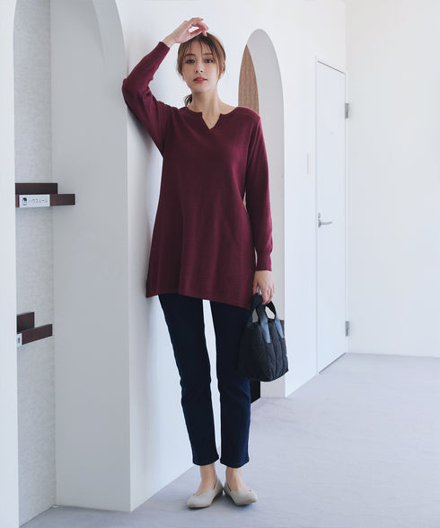 キーネックラメニットチュニック