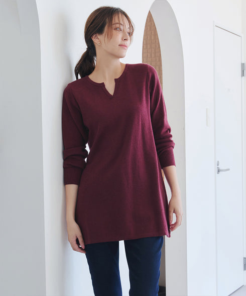 キーネックラメニットチュニック