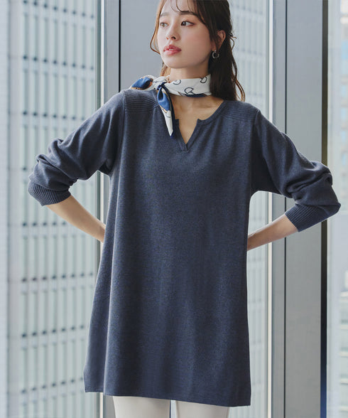 キーネックラメニットチュニック