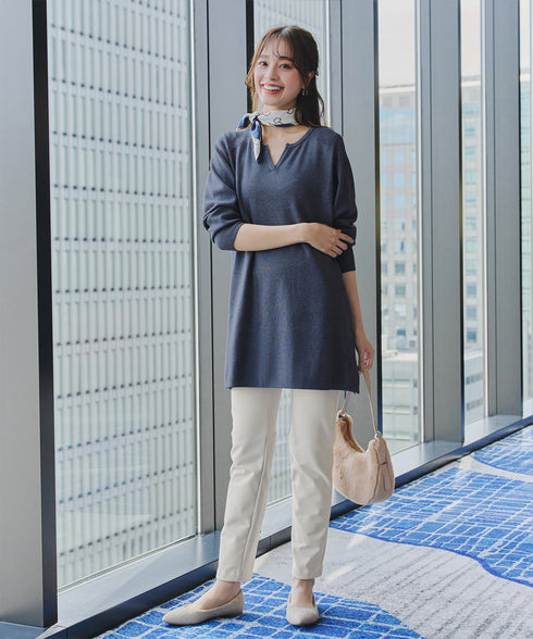 キーネックラメニットチュニック