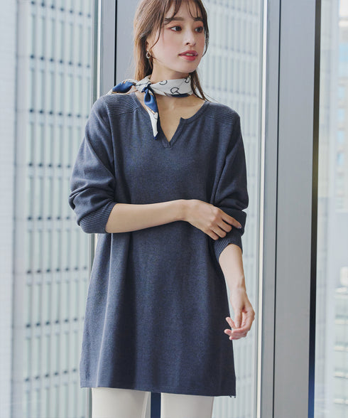 キーネックラメニットチュニック