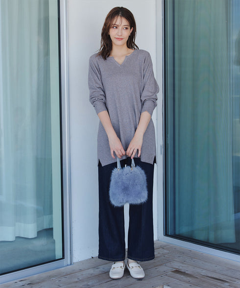 キーネックラメニットチュニック