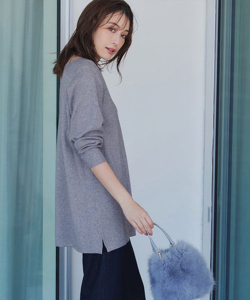 キーネックラメニットチュニック