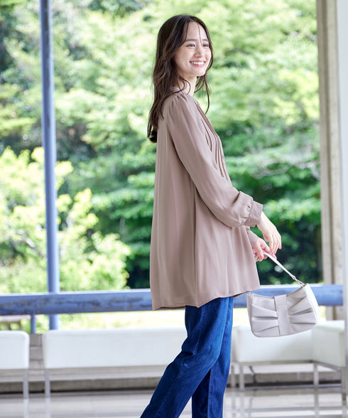 【新色追加・スマート裏起毛】ピンタックシャツチュニック