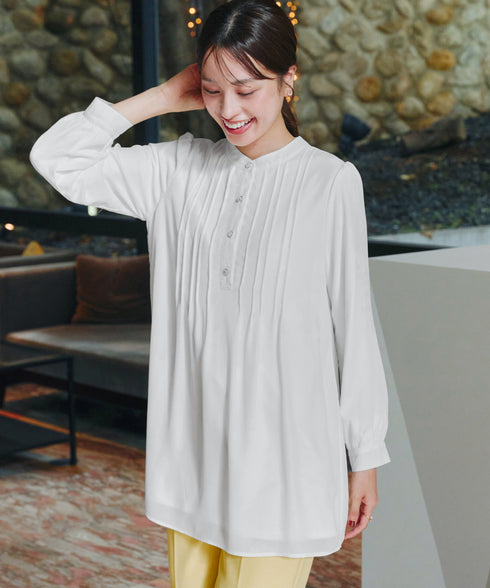 【新色追加・スマート裏起毛】ピンタックシャツチュニック