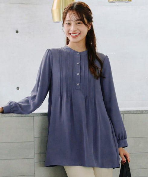 【新色追加・スマート裏起毛】ピンタックシャツチュニック