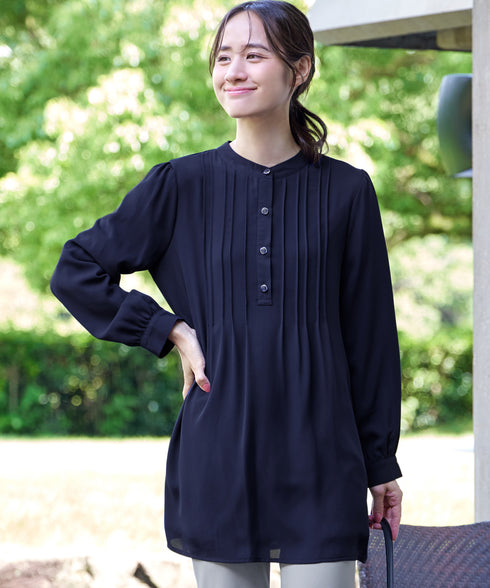 【新色追加・スマート裏起毛】ピンタックシャツチュニック