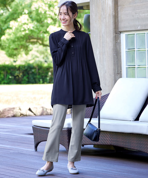 【新色追加・スマート裏起毛】ピンタックシャツチュニック