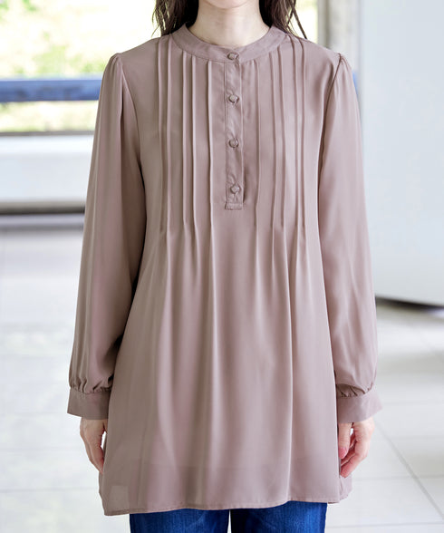 【新色追加・スマート裏起毛】ピンタックシャツチュニック