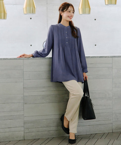 【新色追加・スマート裏起毛】ピンタックシャツチュニック