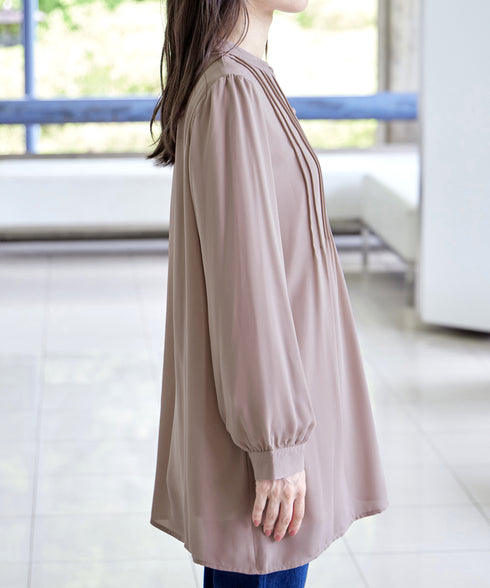 【新色追加・スマート裏起毛】ピンタックシャツチュニック