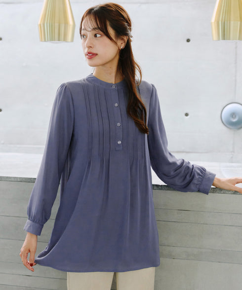 【新色追加・スマート裏起毛】ピンタックシャツチュニック