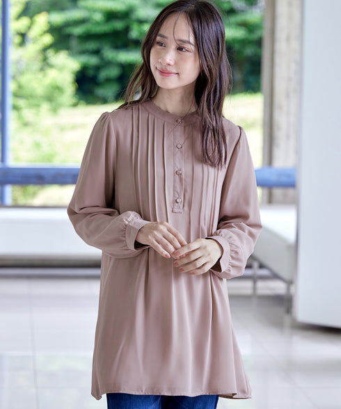 【新色追加・スマート裏起毛】ピンタックシャツチュニック