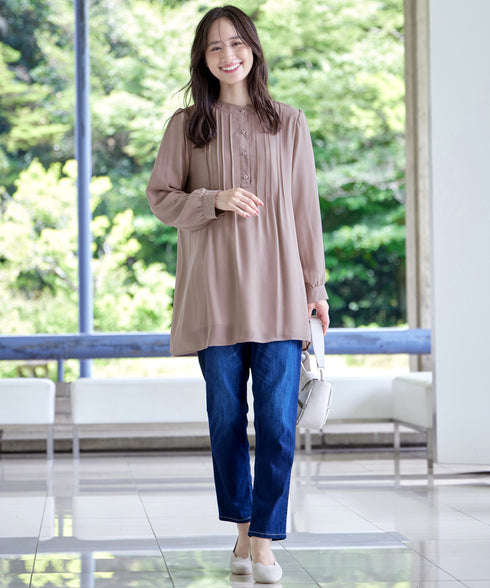 【新色追加・スマート裏起毛】ピンタックシャツチュニック