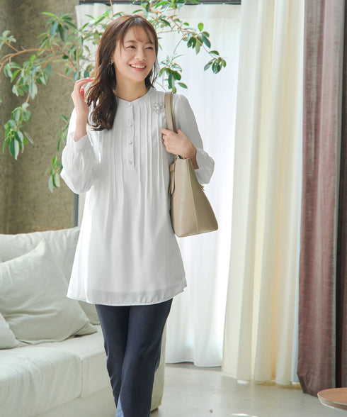 【新色追加・スマート裏起毛】ピンタックシャツチュニック